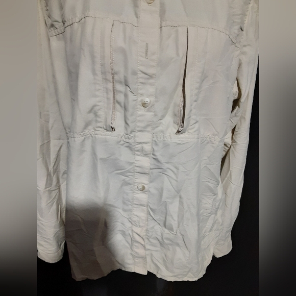 Exofficio Women's Beige Button Down Shirt Zip Pockets Long Sleeve Size XLTG - Picture 3 of 7